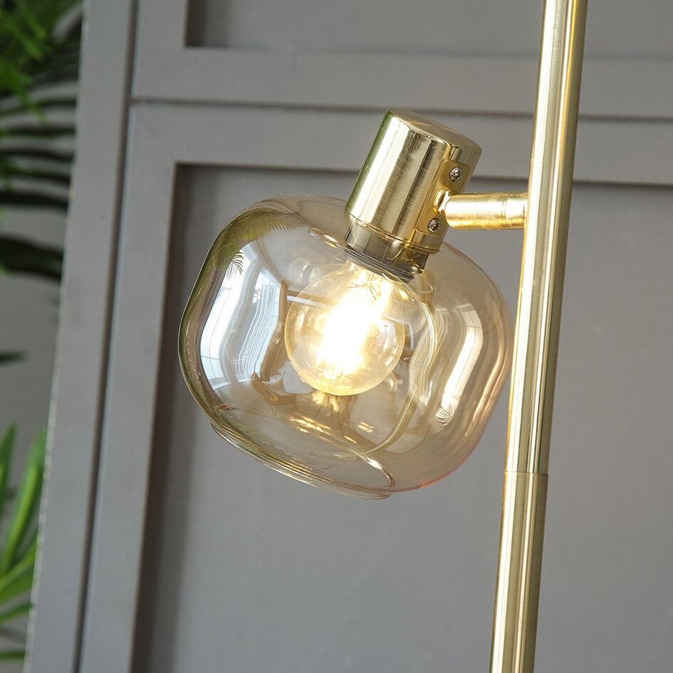 Lampadaire Jesse 3 lumières doré en verre ambré