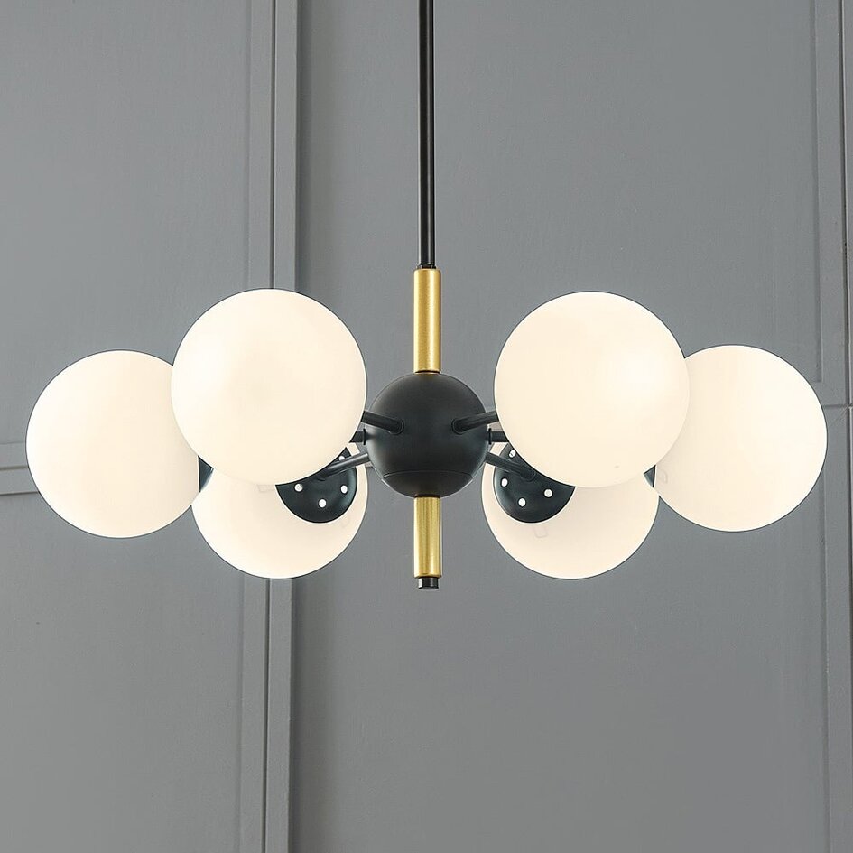 Suspension Callie 6 lumières - noir et verre opalin
