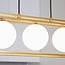 Suspension Gabia 3 lumières - cadre carré doré et verre opalin