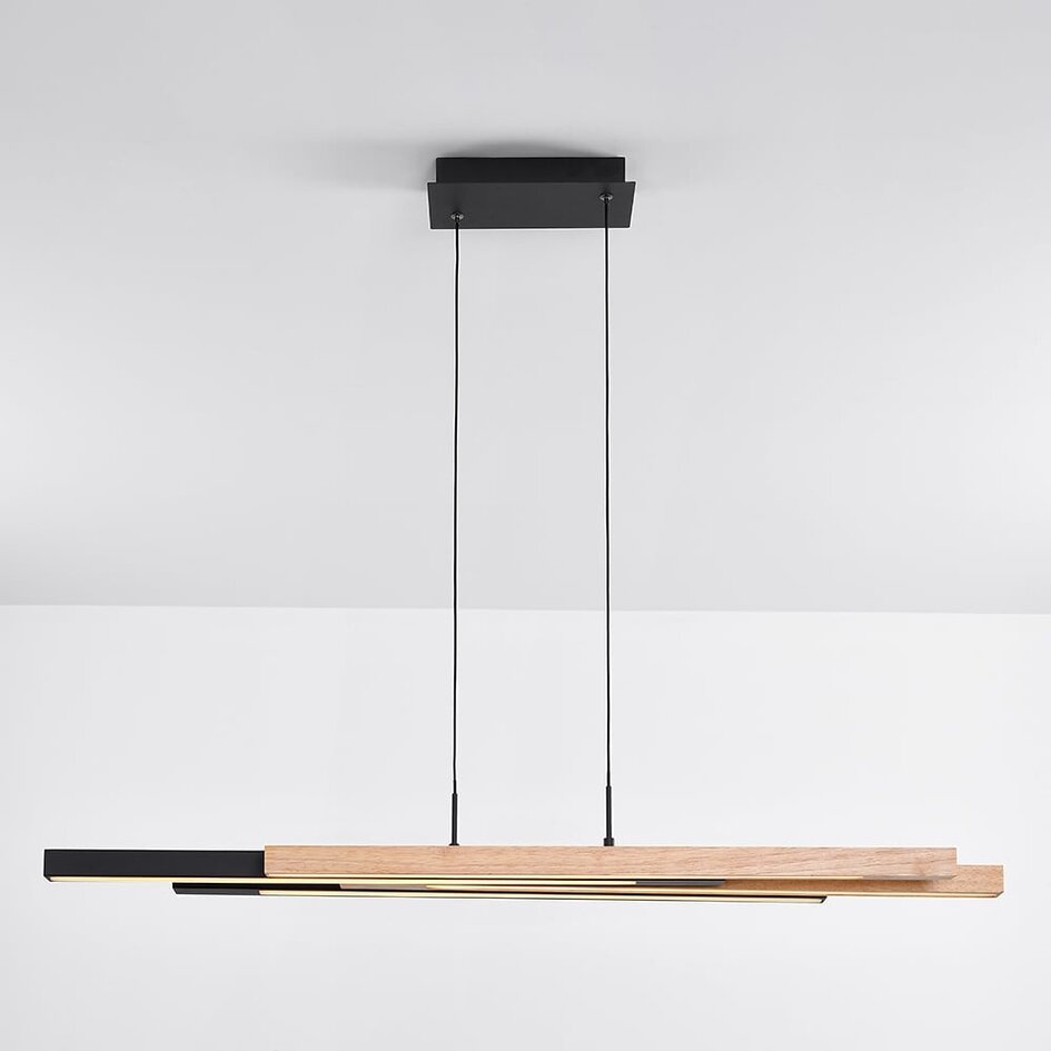 Suspension à intensité variable sur 3 niveaux Liana - noir et bois clair