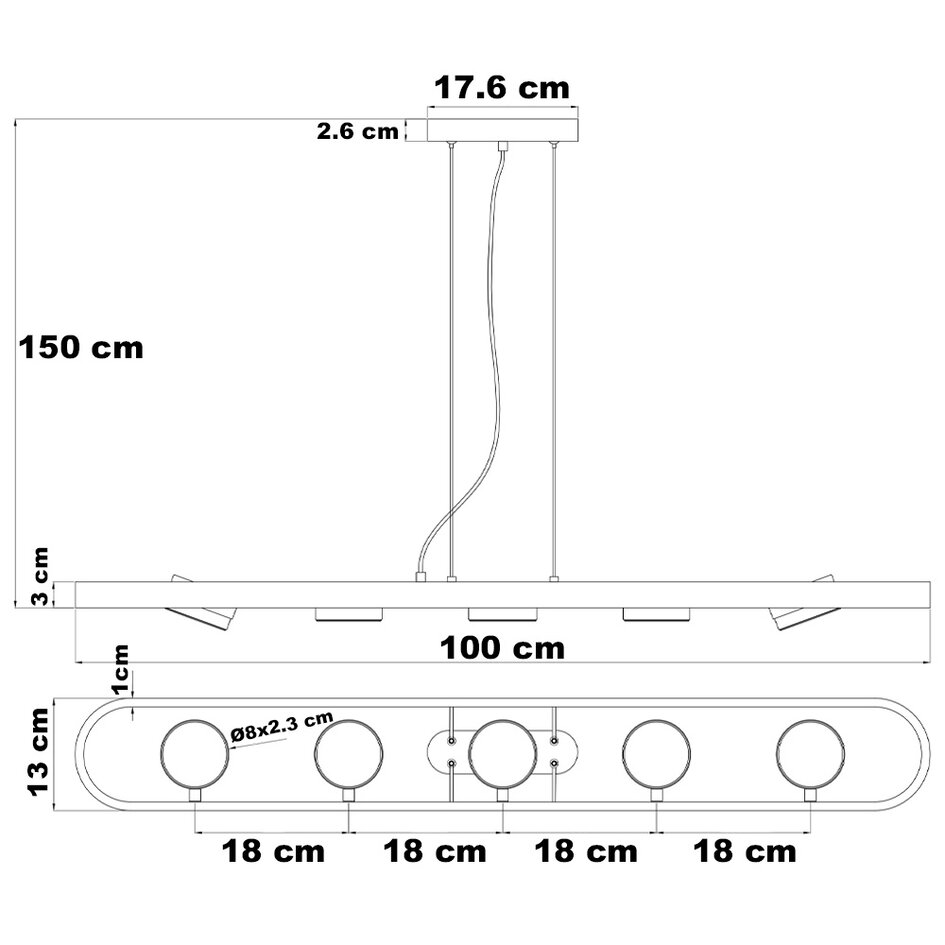 Suspension noire avec détails dorés - Sesto