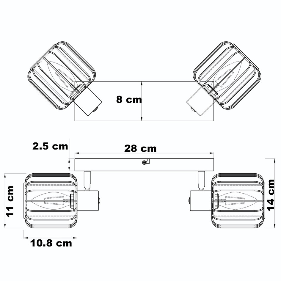 Plafonnier en verre fumé avec spots orientables, 2 lumières - Dua