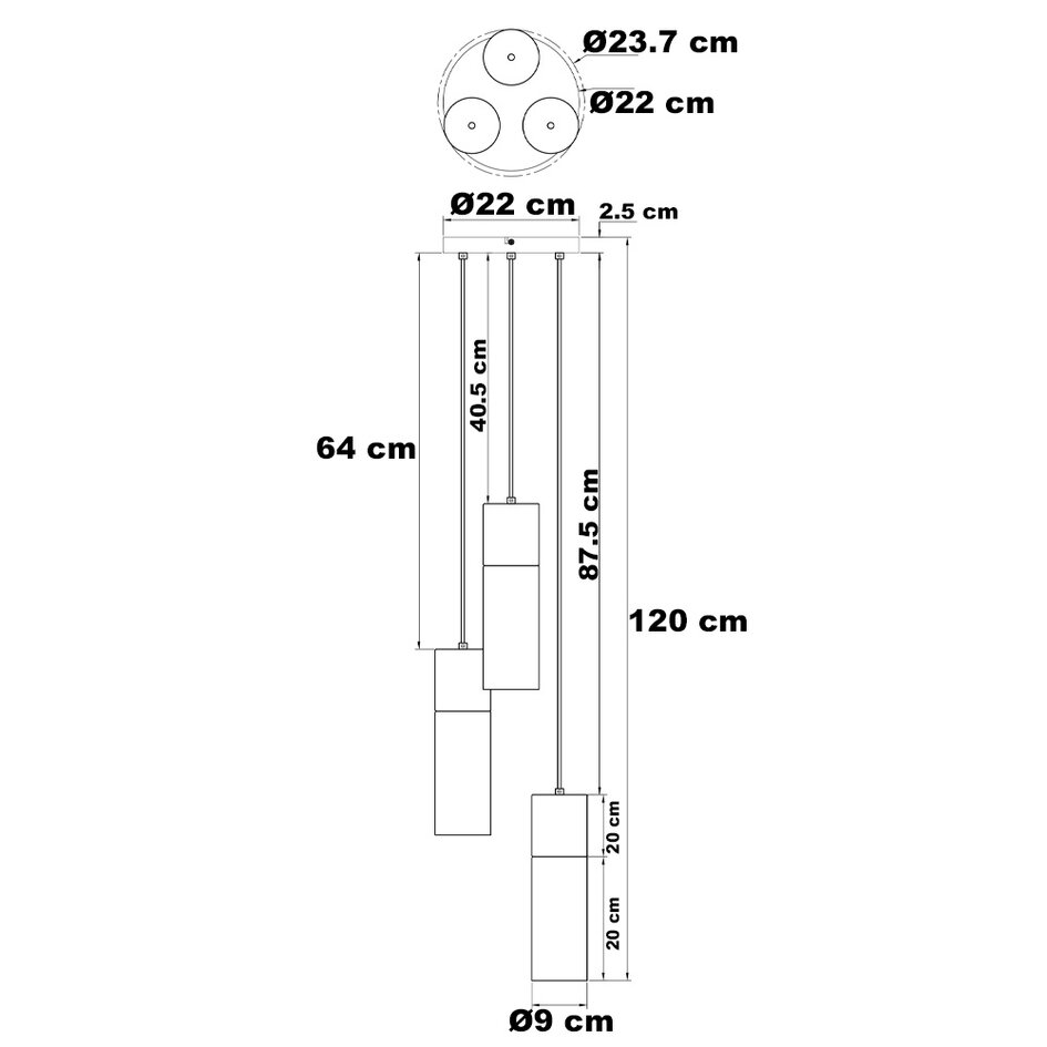 Lampe suspendue moderne à 3 lumières avec verre fumé - Ela