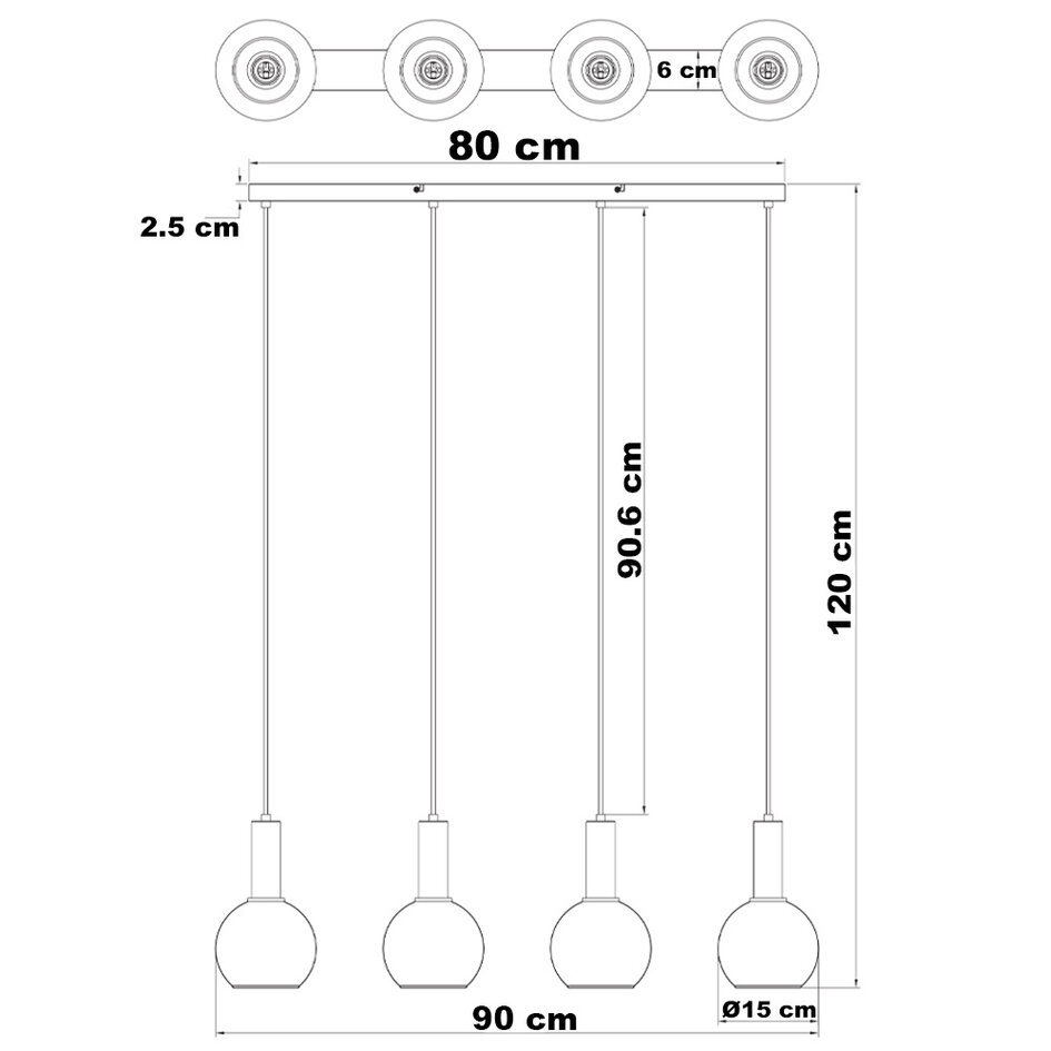 Lampe suspendue noire Imke avec verre fumé, 4 lumières