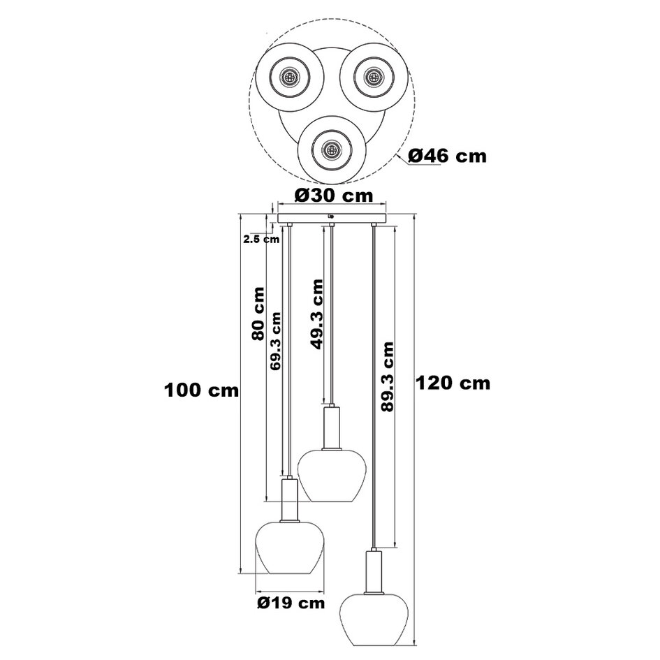 Lampe suspendue moderne Ismay avec verre fumé, 3-lumières - or