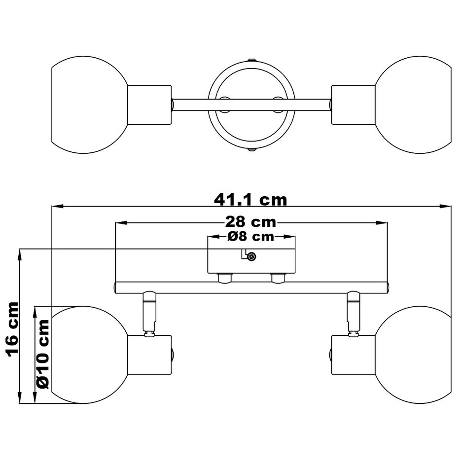 Plafonnier noir Phiene avec 2 spots en verre blanc laiteux orientables