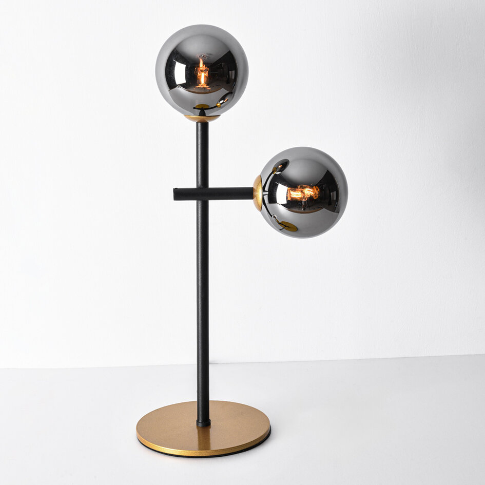 Lampe de table à 2 lumières Chase - verre fumé à effet miroir