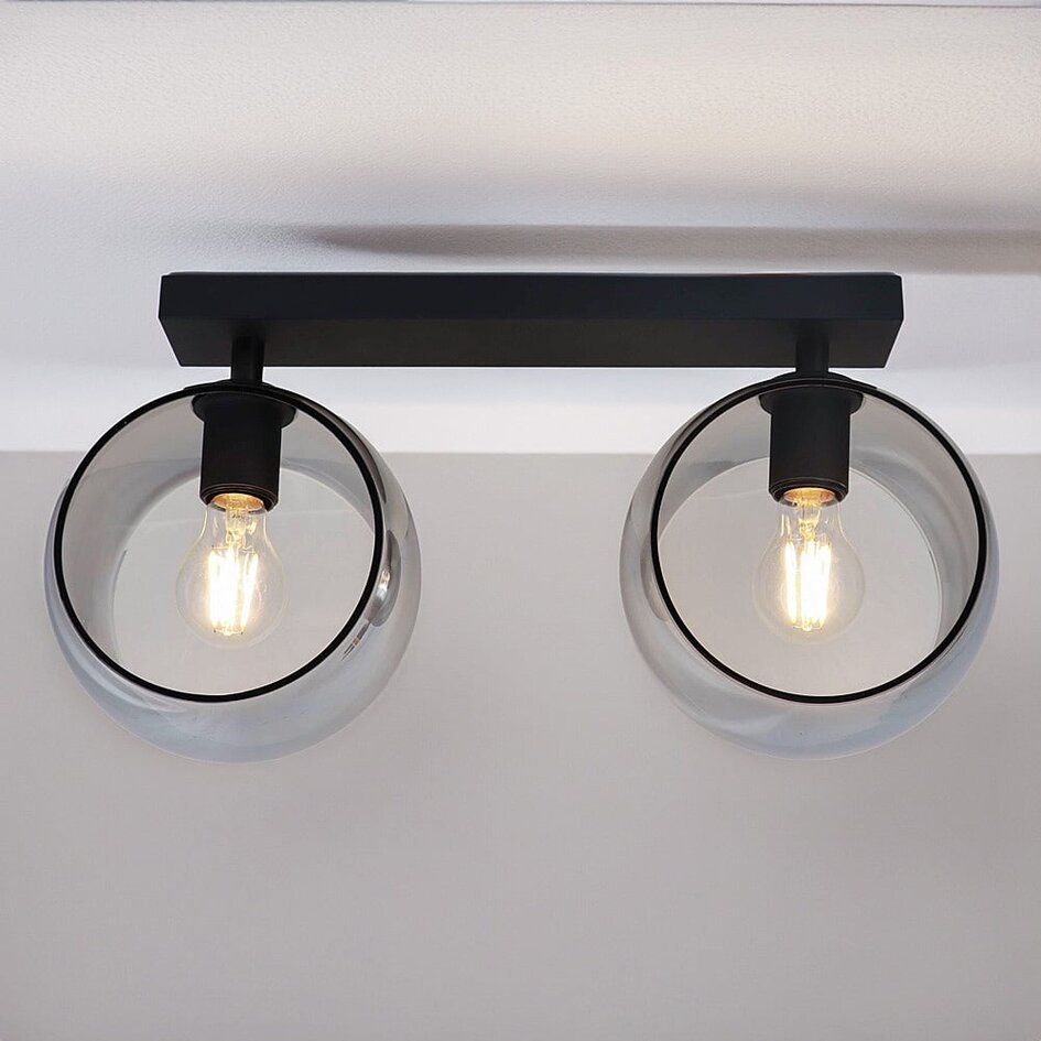 Plafonnier Orbitique 2 lumières - noir et verre fumé