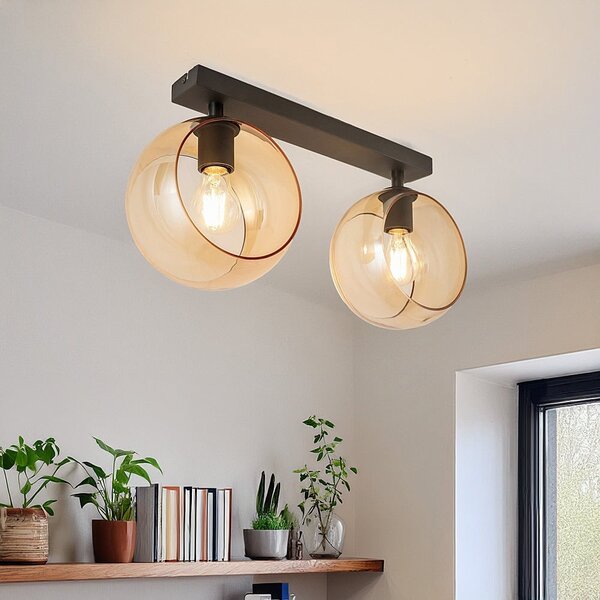 Plafonnier en verre ambré rond, 2 lumières - Orbitique