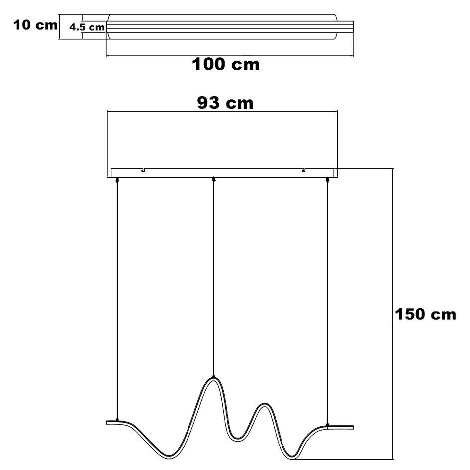 Lampe suspendue design Linea de forme sinueuse avec gradation à 3 niveaux