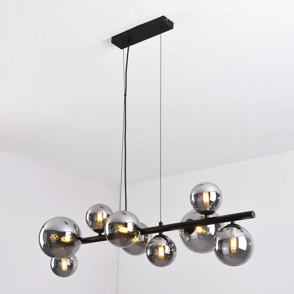 Lampe suspendue design Ennea en verre fumé avec effet miroir, 9 lumières