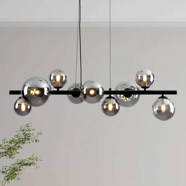 Suspension Ennea 9 lumières en verre fumé à effet miroir - noir