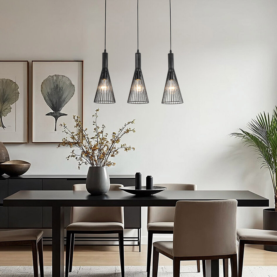 Lampe suspendue industrielle en métal noir 3 lumières - Sofia