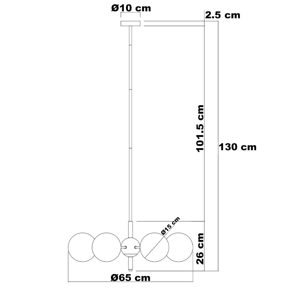 Suspension design noir avec verre blanc laiteux, 6 lumières - Callie