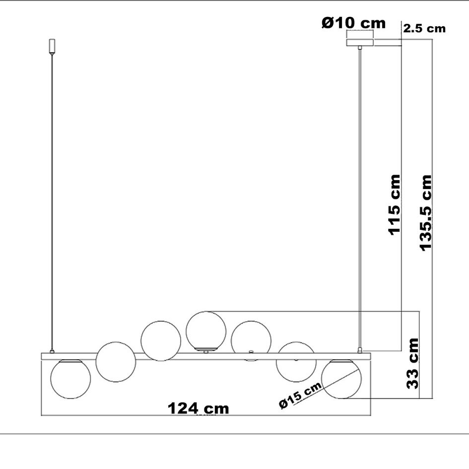 Lampe suspendue design Atto or avec verre blanc laiteux, 7 lumières