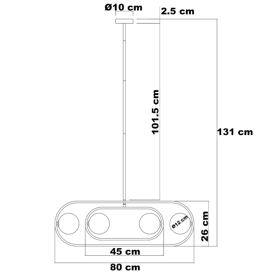 Suspension Gaio 4 lumières - noir et doré avec verre opalin