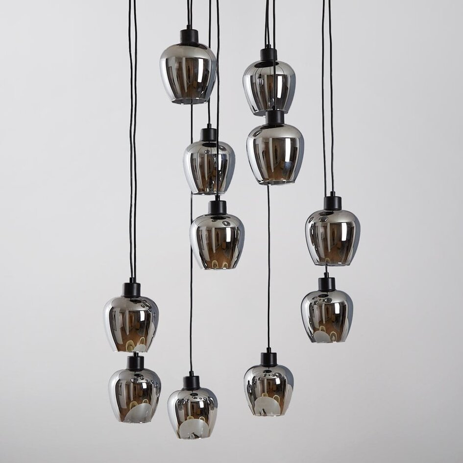 Suspension Hanford 11 lumières - noir et verre fumé gris