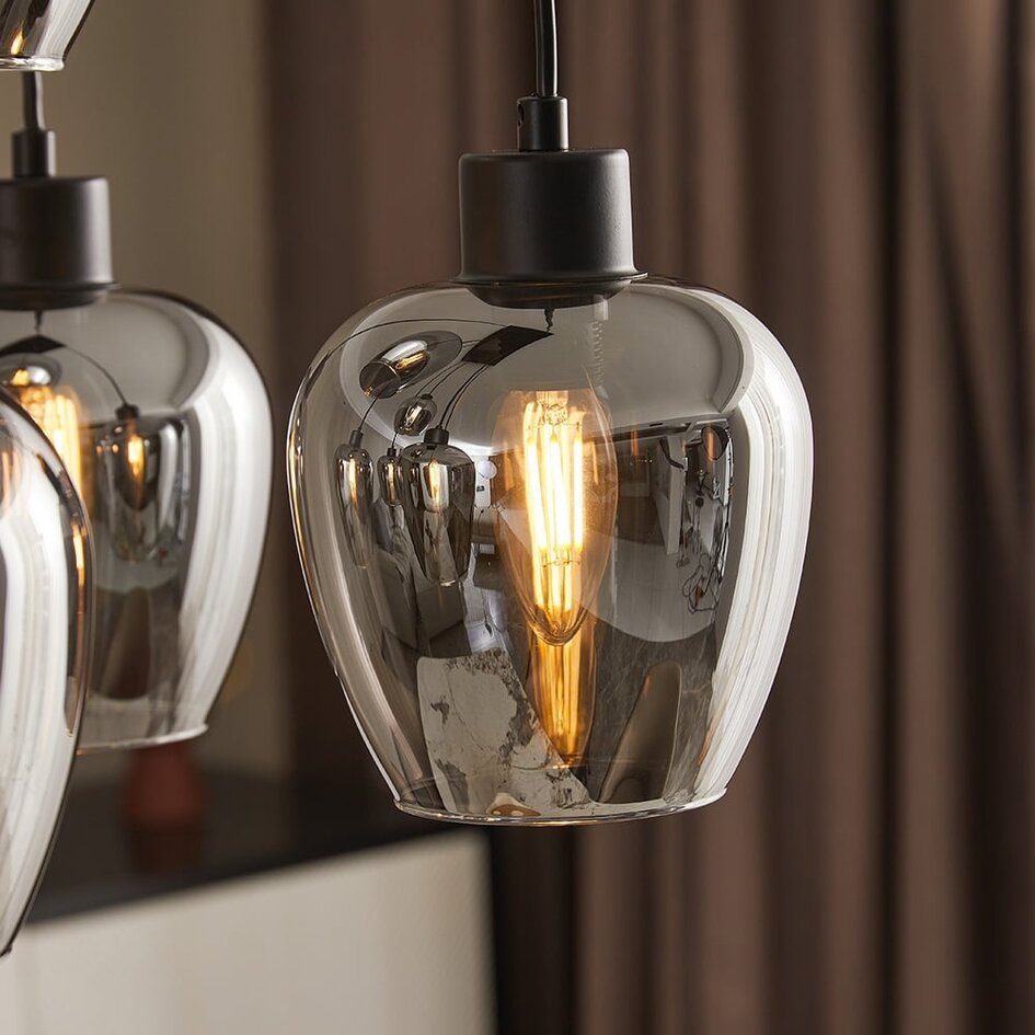 Lampe suspendue à 8 lumières noire avec verre gris fumé - Sidney