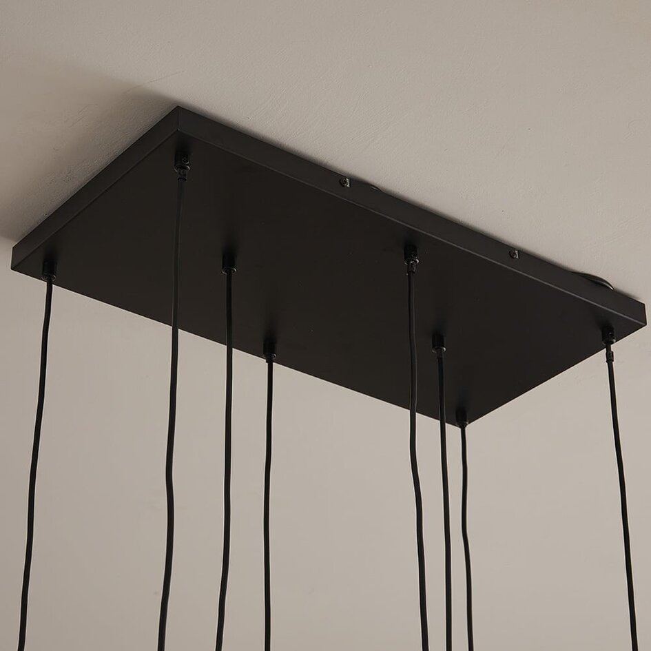 Suspension Sidney 8 lumières - noir et verre fumé gris