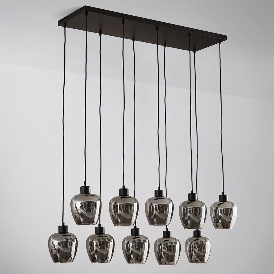 Suspension Stafford 10 lumières - noir et verre fumé gris
