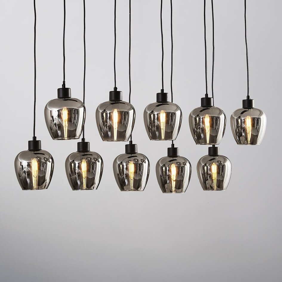 Suspension Stafford 10 lumières - noir et verre fumé gris