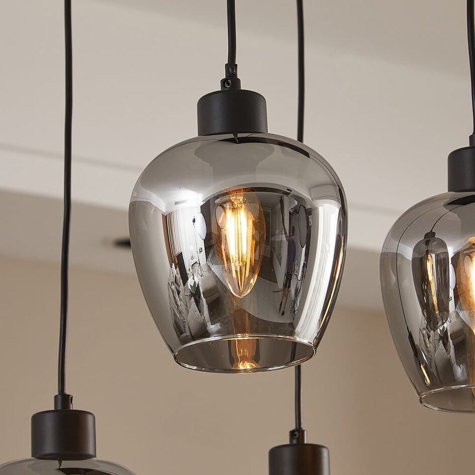 Lampe suspendue à 10 lumières noire avec verre gris fumé - Stafford