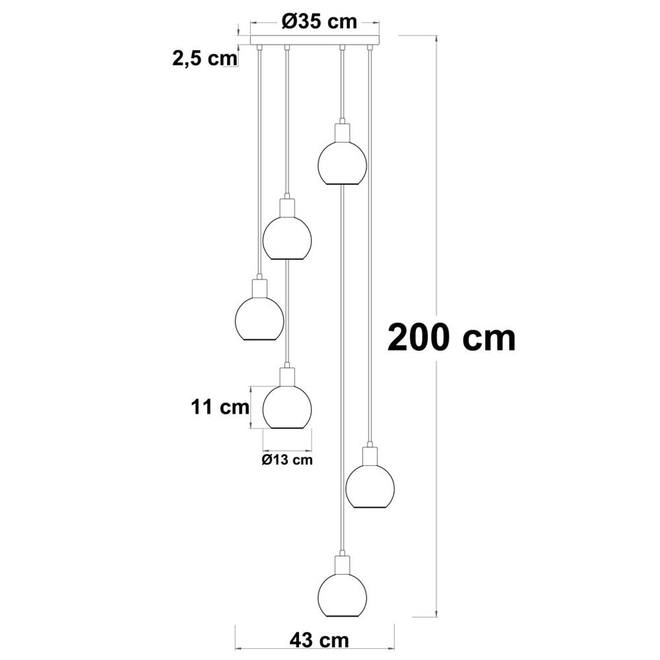 Suspension noire avec verre ambré, fumé et rose, 6 lumières - Monroe