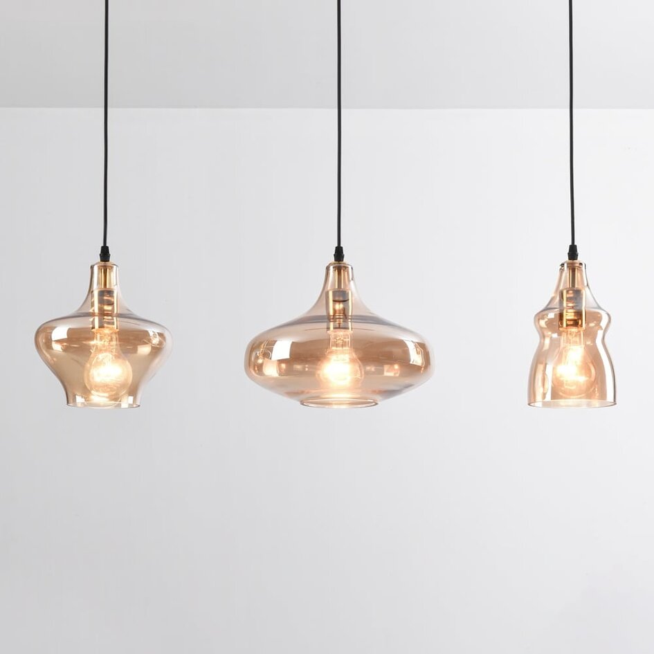 Suspension Maracas 3 lumières - noir et verre ambré