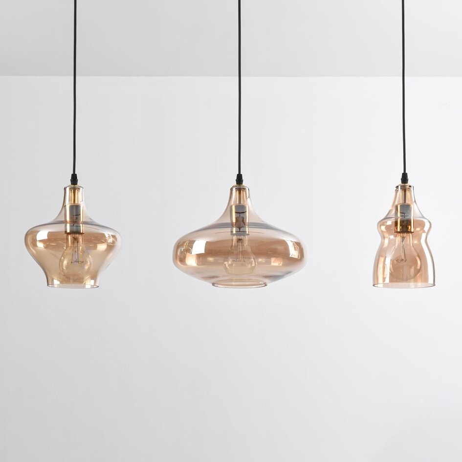 Suspension Maracas 3 lumières - noir et verre ambré