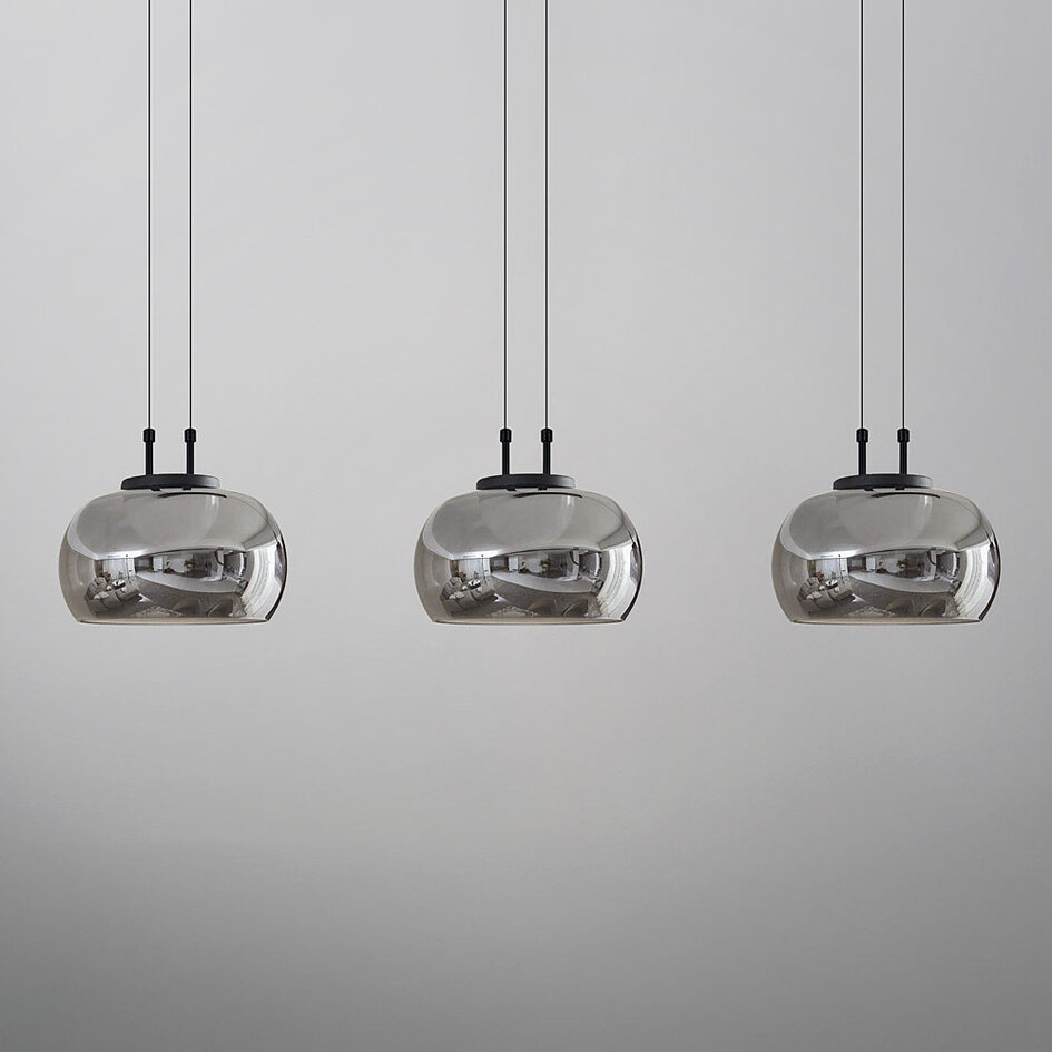 Suspension Gujo 3 lumières à intensité variable - verre fumé et noir