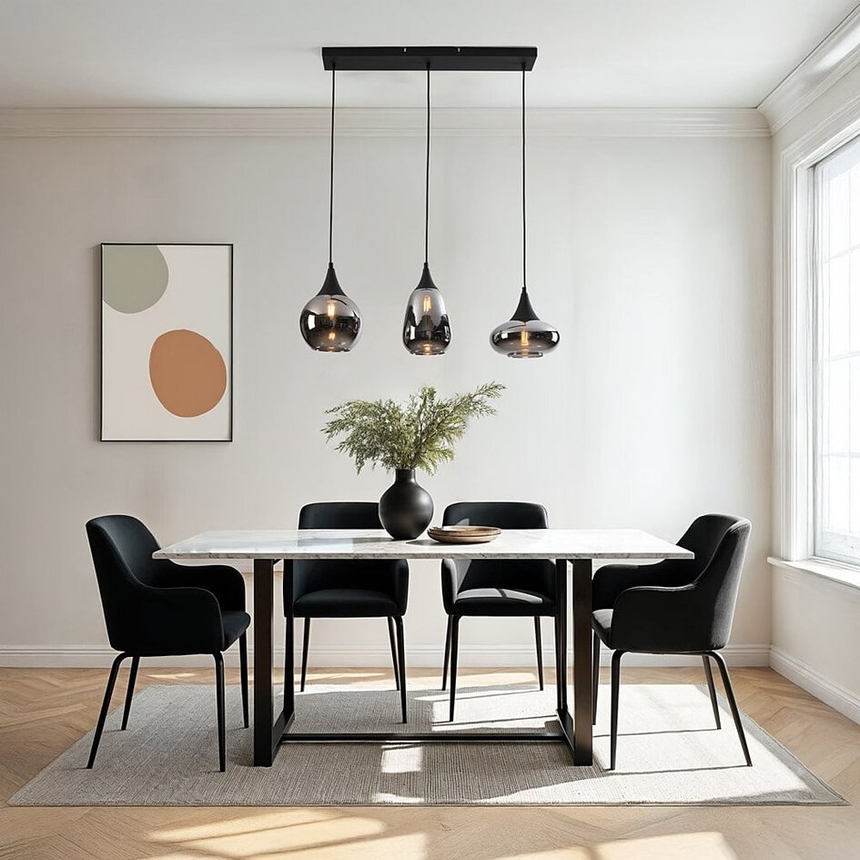 Suspension Lovi 3 lumières - noir, verre fumé gris et effet miroir