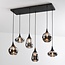 Suspension Loic 6 lumières - noir, verre fumé gris et effet miroir