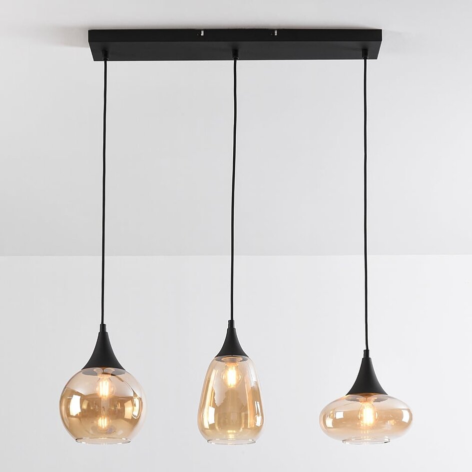 Suspension Lovi 3 lumières - noir et verre ambré