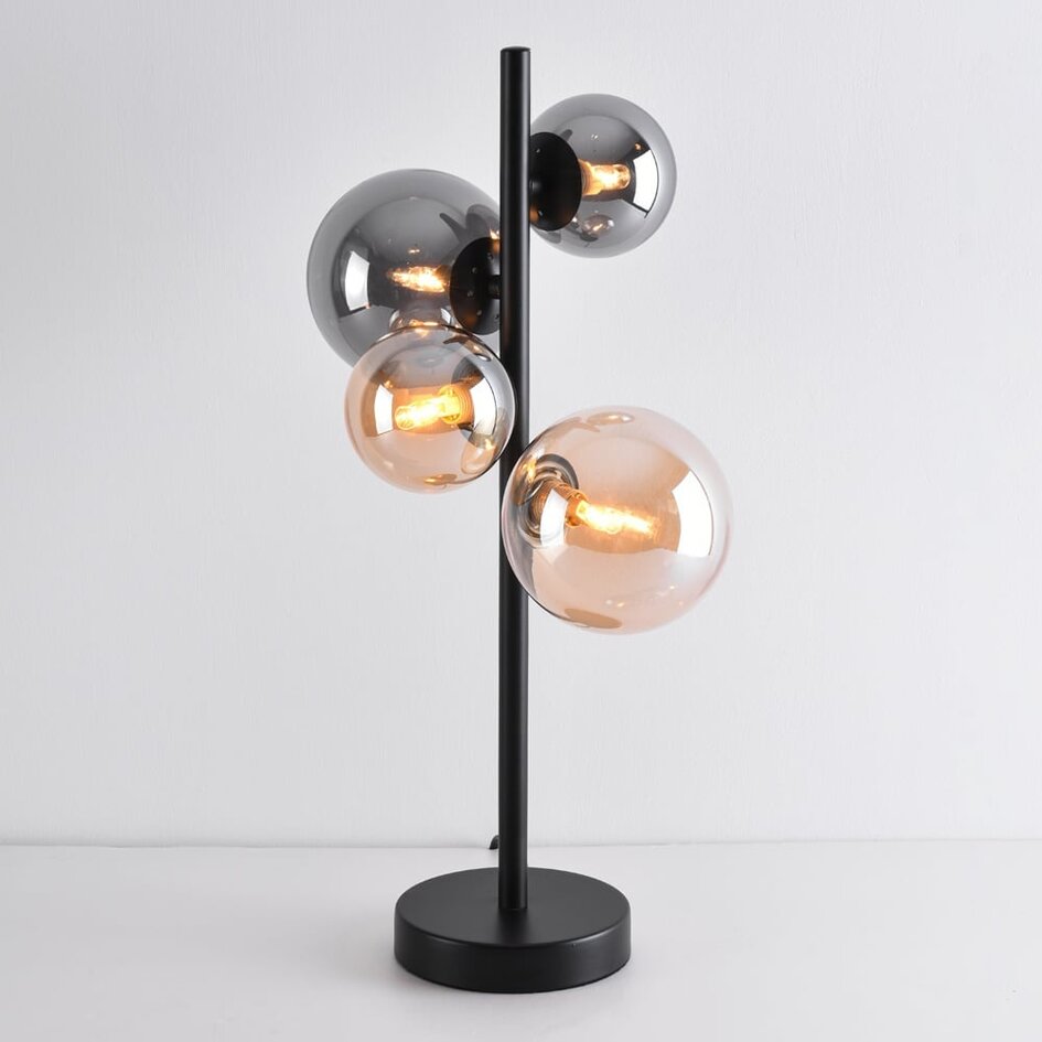 Lampe à poser Tessera 4 lumières en verre ambré et fumé - noir