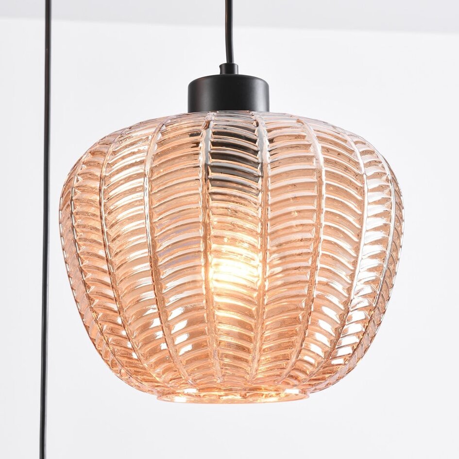 Suspension Kaca 3 lumières - noir, verre ambré texturé