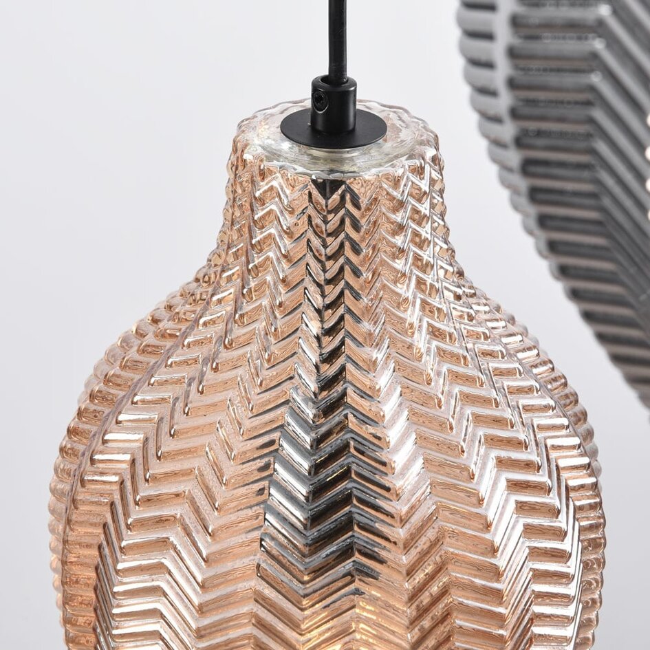 Suspension Vidro 3 lumières - noir, verre ambré et fumé