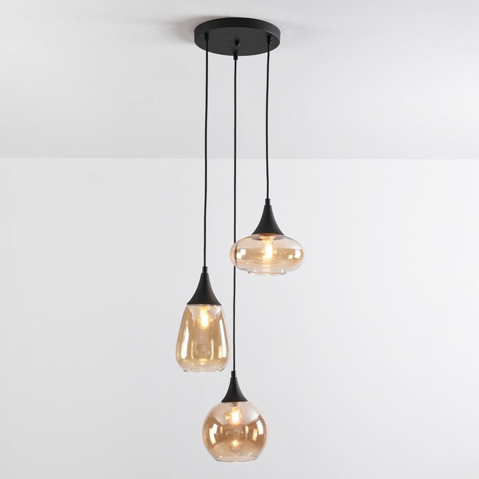 Suspension moderne en verre ambré, 3 lumières - Loua