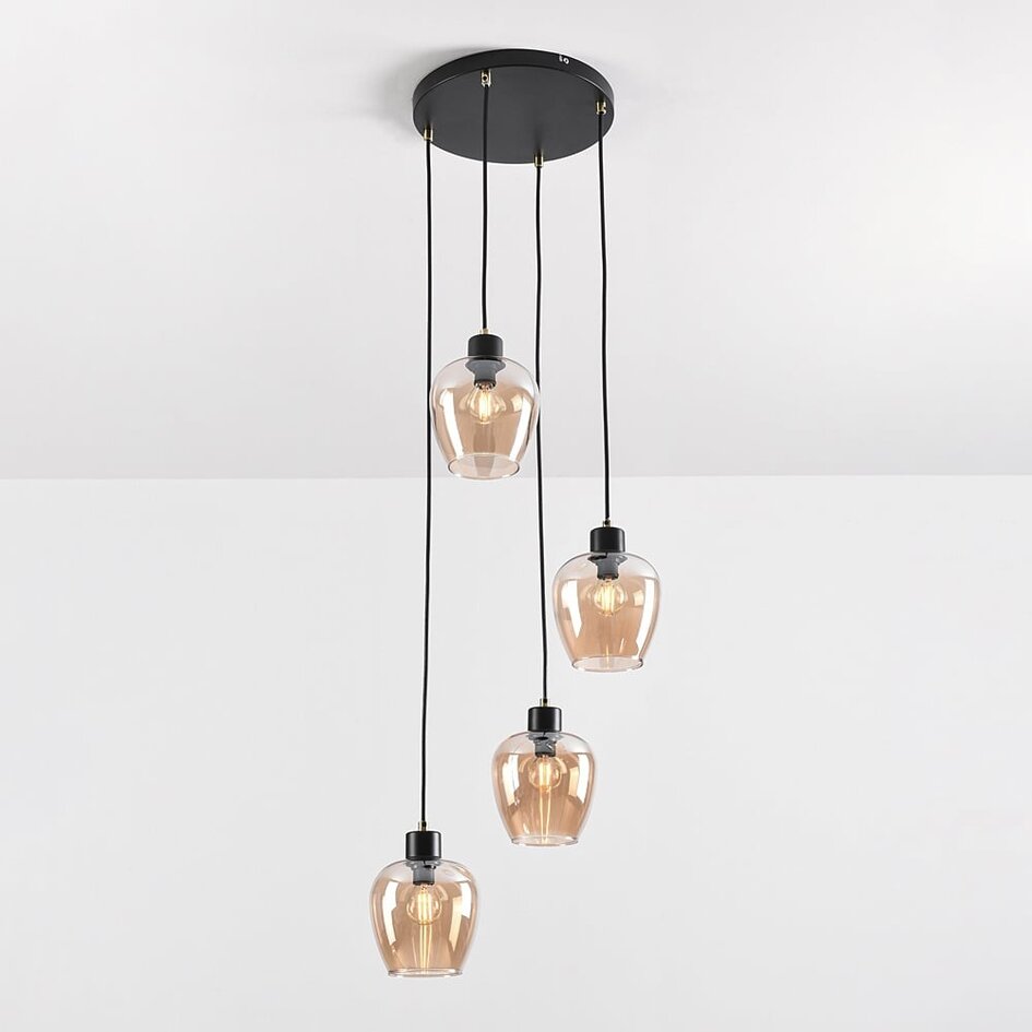 Lampe suspendue à 4 lumières avec verre ambré - Raleigh