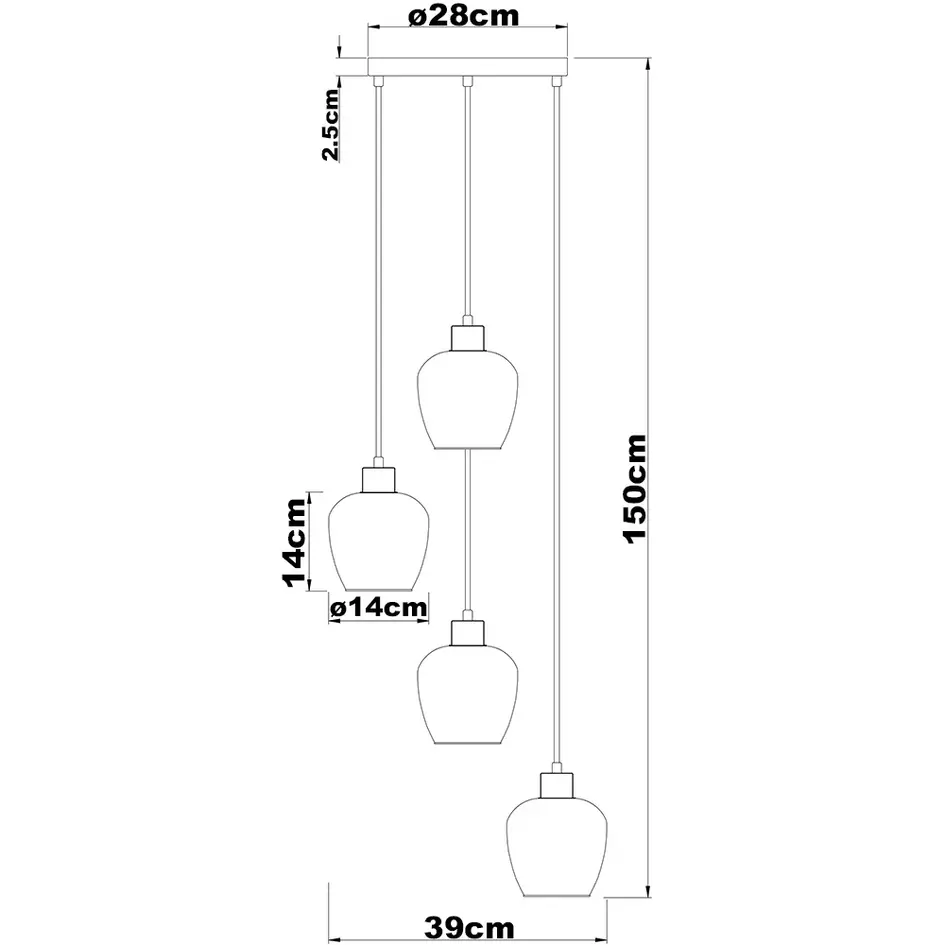 Lampe suspendue à 4 lumières avec verre ambré - Raleigh
