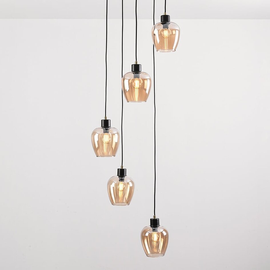 Suspension Glendale 5 lumières - verre ambré