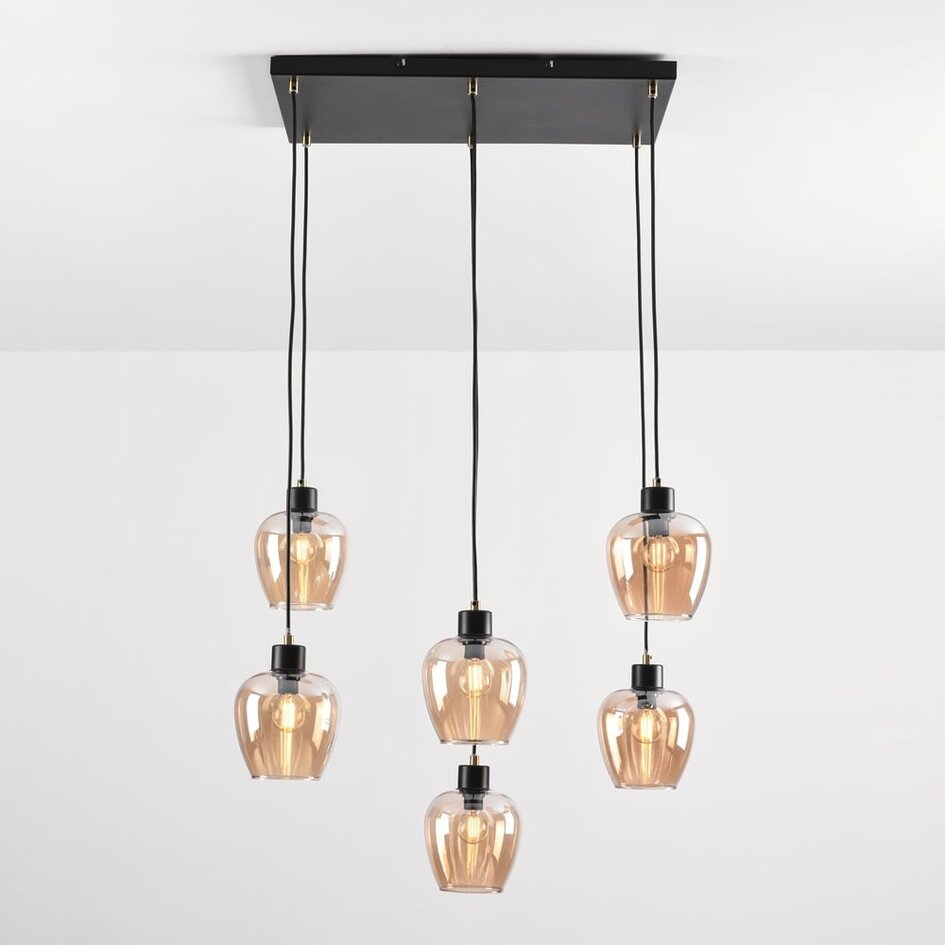 Suspension Arvada 6 lumières - verre ambré