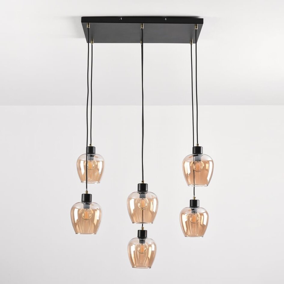 Lampe suspendue à 6 lumières avec verre ambré - Arvada