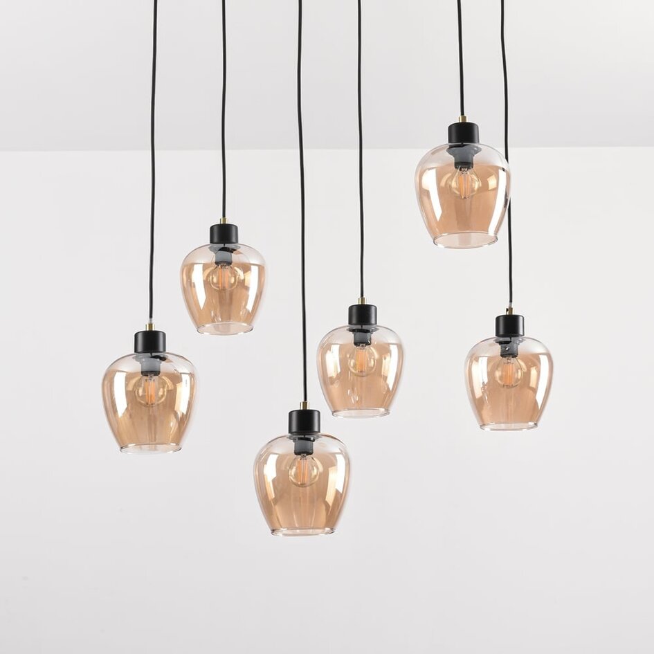 Lampe suspendue à 6 lumières avec verre ambré - Arvada