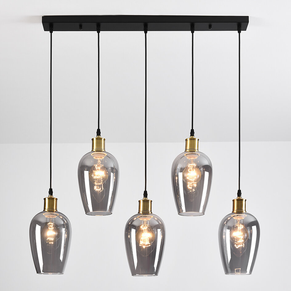 Suspension 5 lumières Valerie avec verre fumé