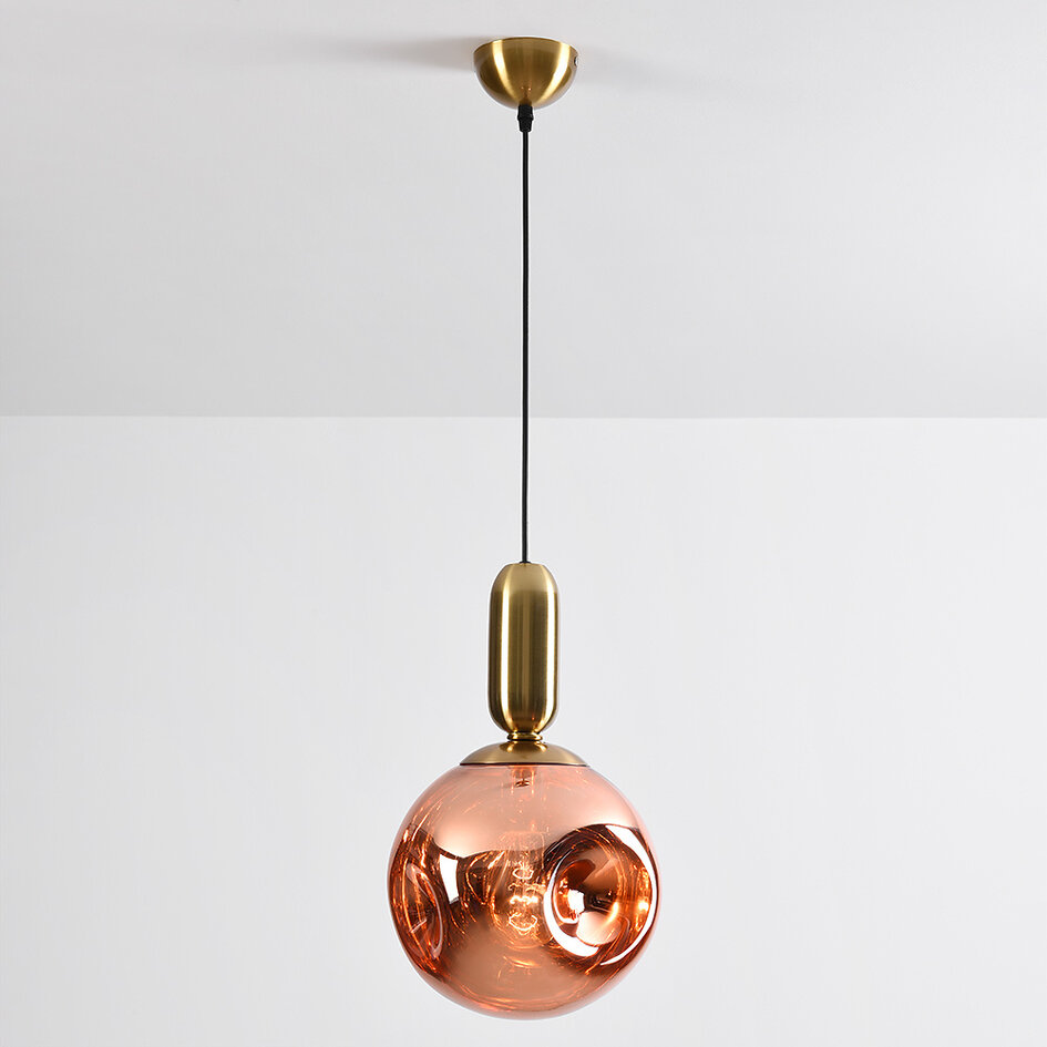 Lampe suspendue à 1 lumière Lewis avec verre ondulé - or rose