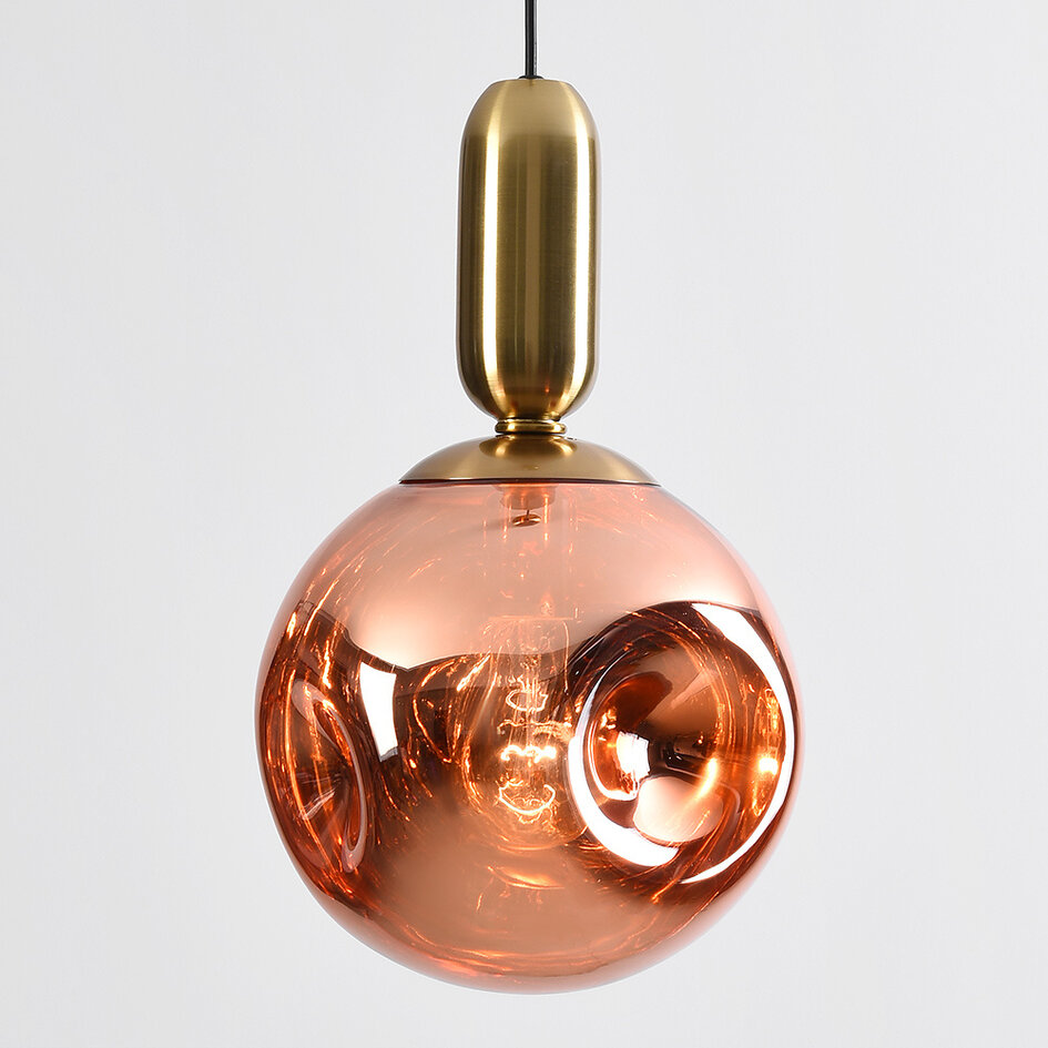 Lampe suspendue à 1 lumière Lewis avec verre ondulé - or rose