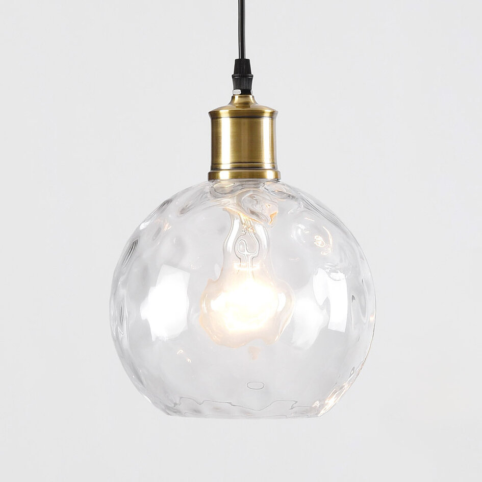 Lampe suspendue design verre transparent à l'effet cabossé 3-lumières - Verona