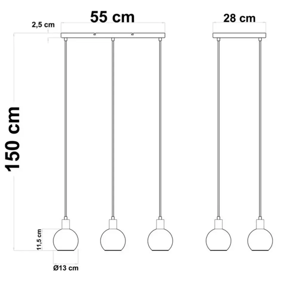 Suspension 6 lumières noire avec verre fumé, ambré et rose - Minot