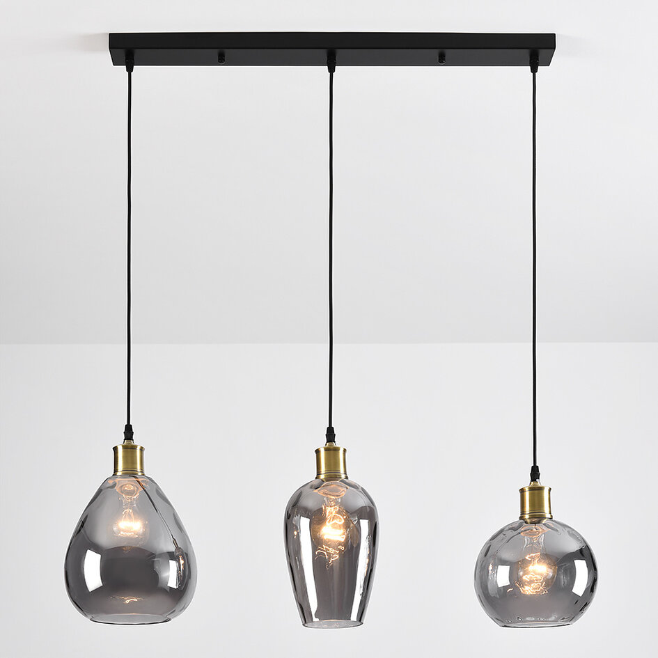 Suspension Vanessa 3 lumières en verre fumé bombé - fumé