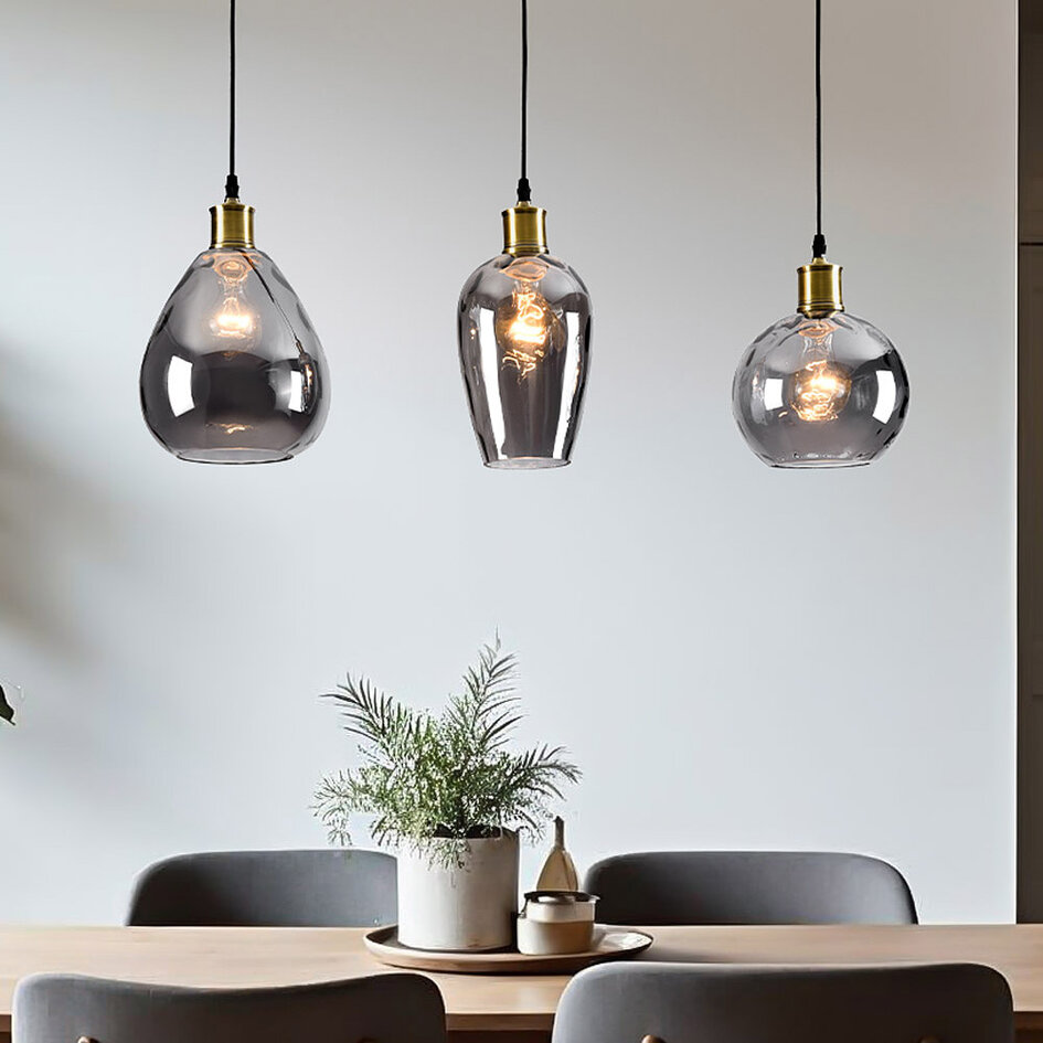 Suspension en verre fumé et détail convexe - Vanessa
